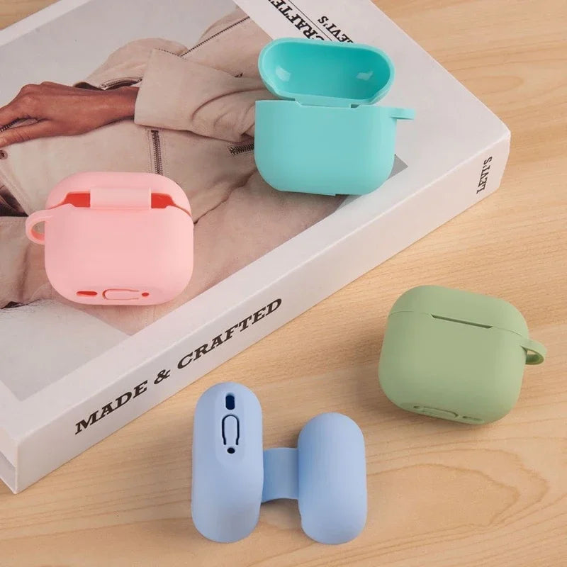 Silicone Case for Airpods 1 2 3 4 Pro Series Simple Solid Color Skin-feeling Headphone Protective Case with Hanging Buckle
