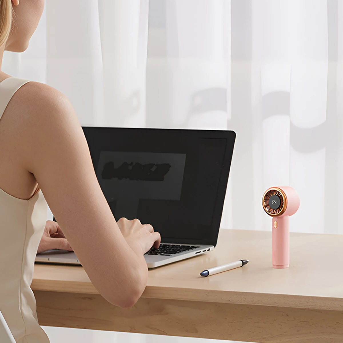 Sleek Handheld Fan Portable Rechargeable Fan 2000mAh 5 Speed Adjustable Modern Design Strong Airflow Personal Cooling Fan