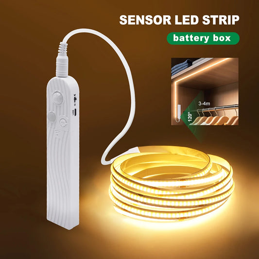 5V Motion Sensor Nigth Light COB Led Strip USB Battery Power 3mm 5mm 8mm PCB 320 LEDs Flex Lamp for Under Cabinet Kitchen Stairs