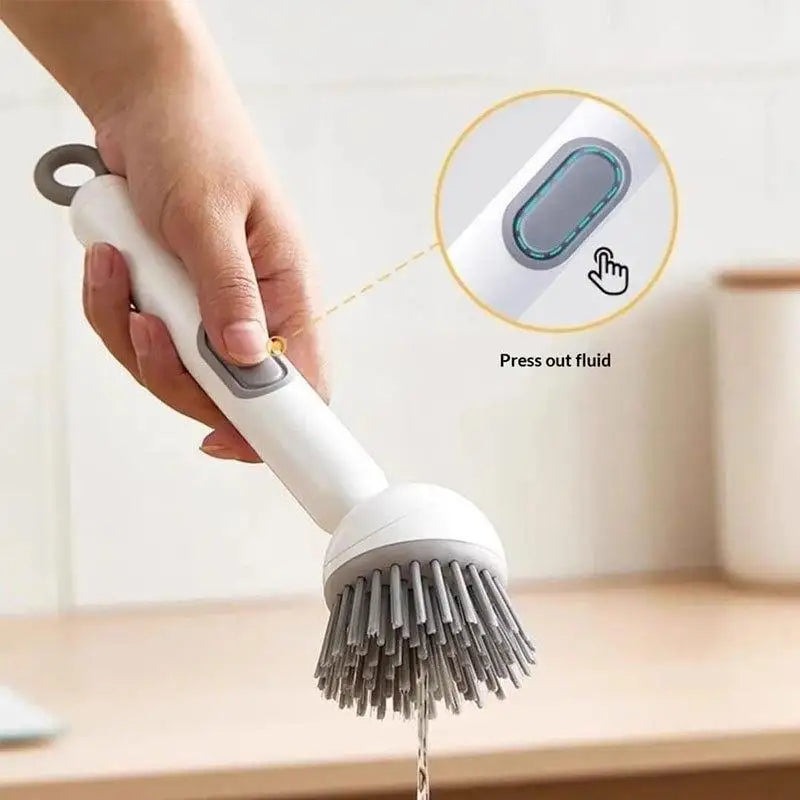 Long Handle Dish Brush With Soap Dispenser Rotating Bristle Scrubber Labor Saving Cleaning Tool Pot Pan Sink Household Washing