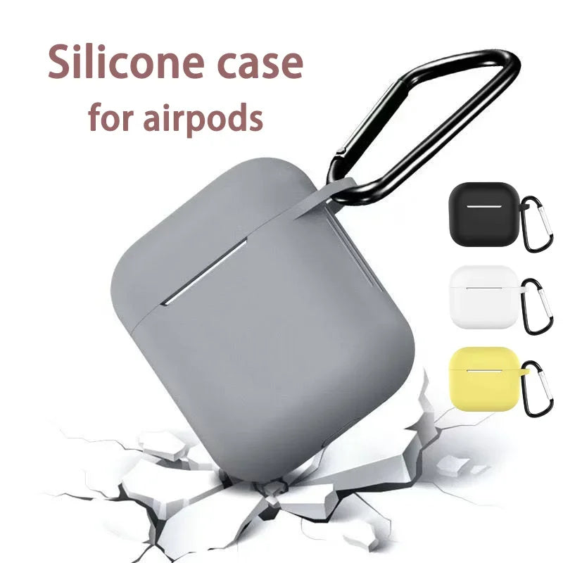 Silicone Case for Airpods 1 2 3 4 Pro Series Simple Solid Color Skin-feeling Headphone Protective Case with Hanging Buckle