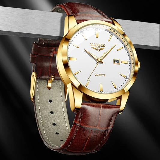 LIGE Sports Watch For Men Fashion Business Leather Quartz Men's Watches Waterproof Luminous Chronograph Relogios Masculino+BOX