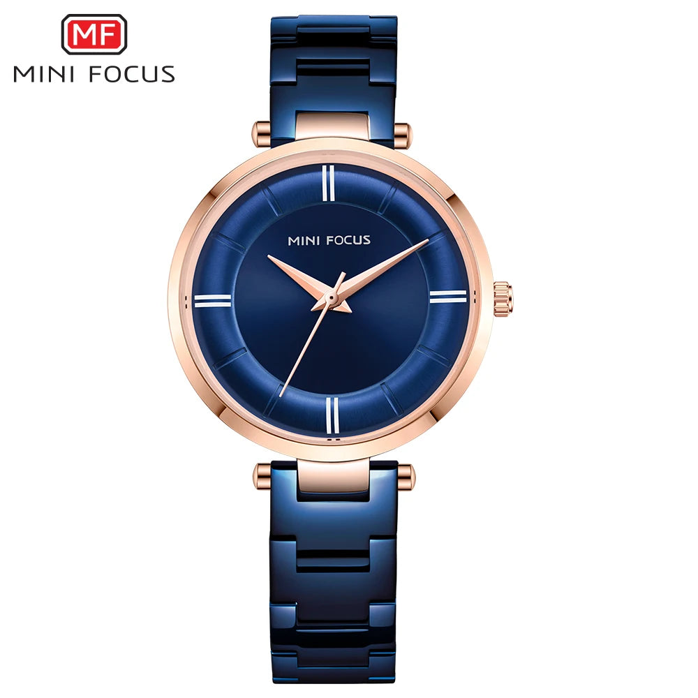 MINI FOCUS Women Fashion Blue Quartz Watch Lady Stainless Stee Watchband High Quality Casual Dress Wristwatch Gift for Ladies