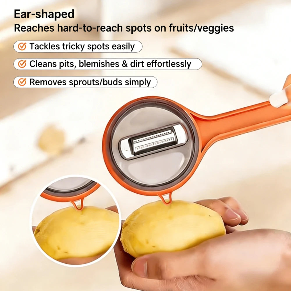 Multi-functional Fruit Vegetable Peeler with Peel Storage No Splashing Hanging Design Easy To Clean Potato Eye Remover Kitchen