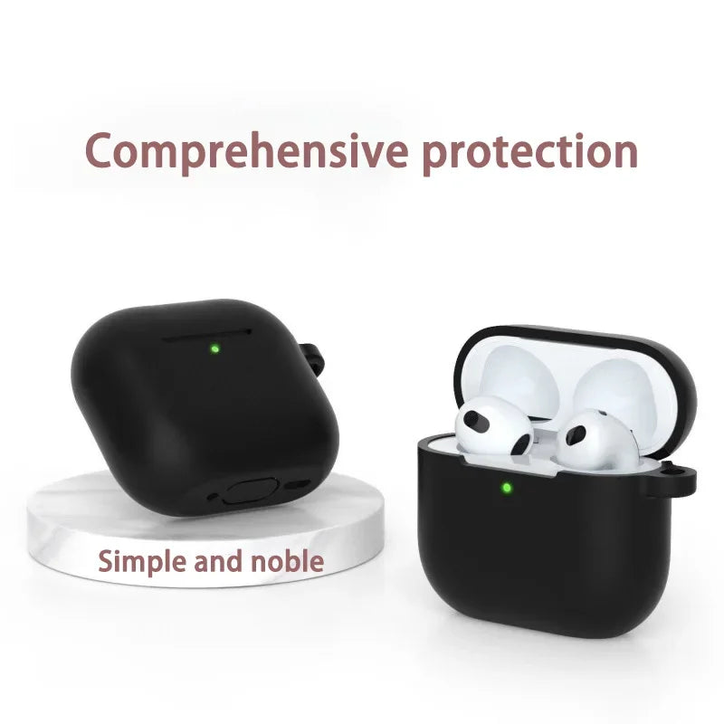Silicone Case for Airpods 1 2 3 4 Pro Series Simple Solid Color Skin-feeling Headphone Protective Case with Hanging Buckle