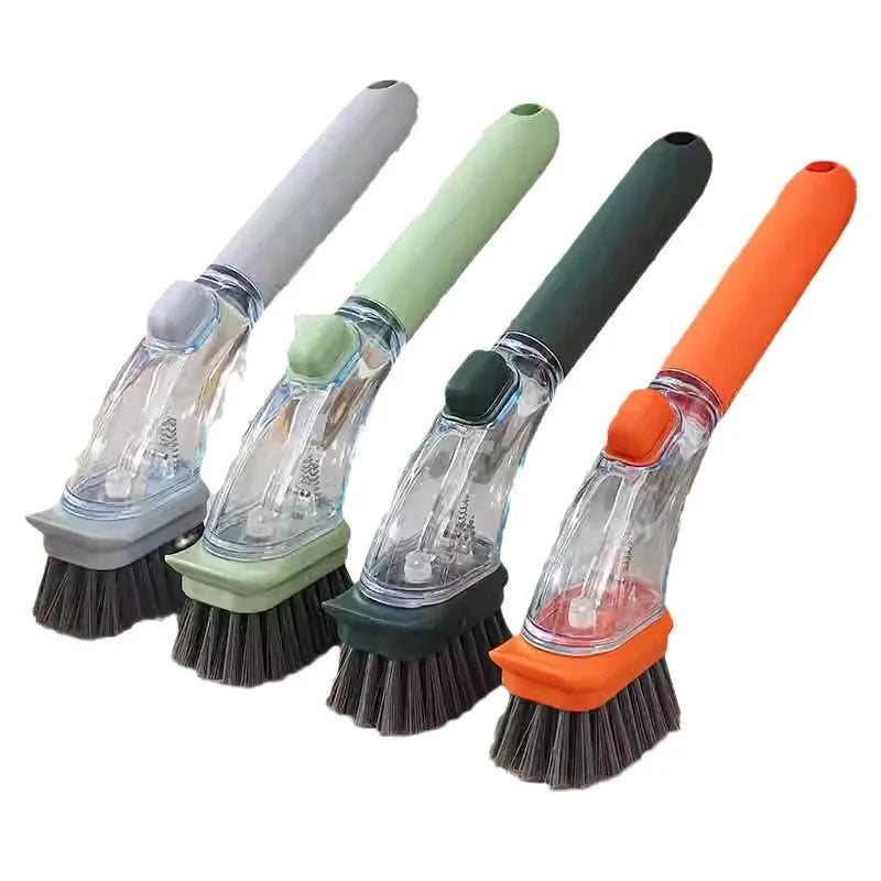 Kitchen Bowl Scrubber Cleaning Sponge Refillable Liquid Cleaning Brush Long Handle Dispenser Cleaner Tool Pot Brush Artifact