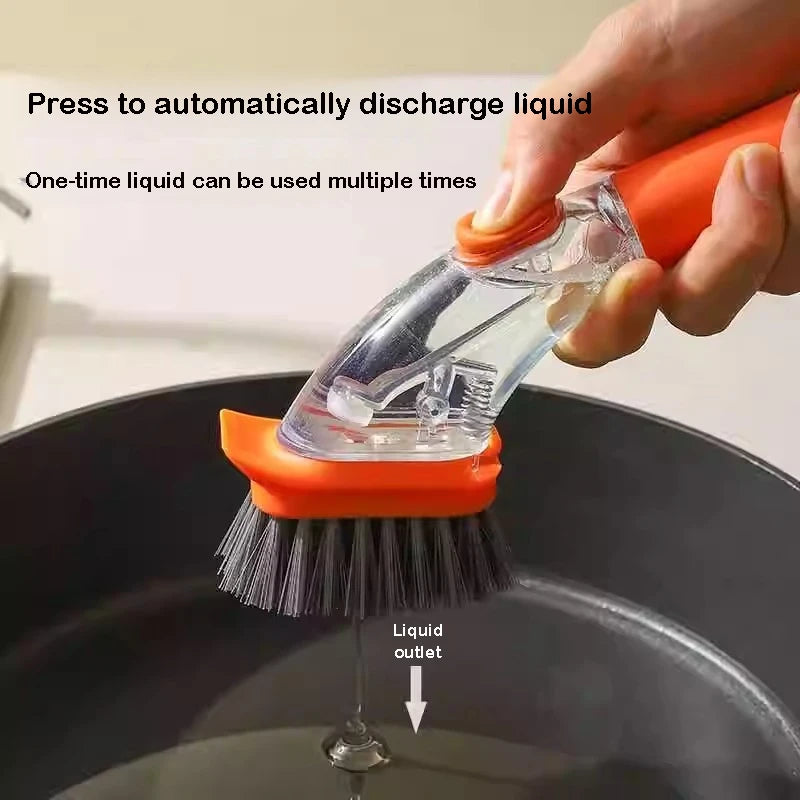 Kitchen Bowl Scrubber Cleaning Sponge Refillable Liquid Cleaning Brush Long Handle Dispenser Cleaner Tool Pot Brush Artifact