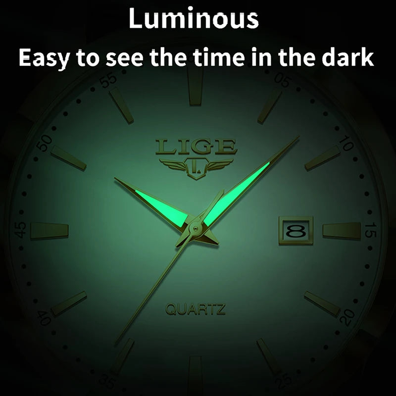 LIGE Sports Watch For Men Fashion Business Leather Quartz Men's Watches Waterproof Luminous Chronograph Relogios Masculino+BOX