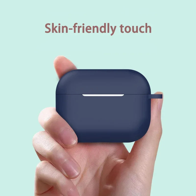 Silicone Case for Airpods 1 2 3 4 Pro Series Simple Solid Color Skin-feeling Headphone Protective Case with Hanging Buckle