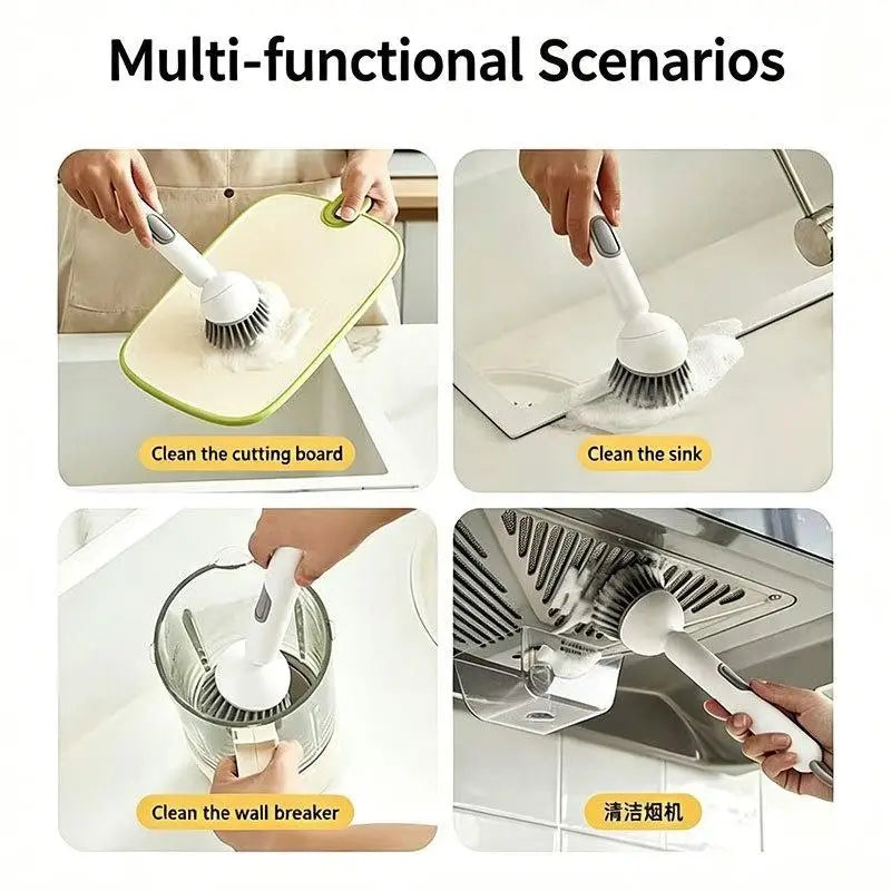 Long Handle Dish Brush With Soap Dispenser Rotating Bristle Scrubber Labor Saving Cleaning Tool Pot Pan Sink Household Washing