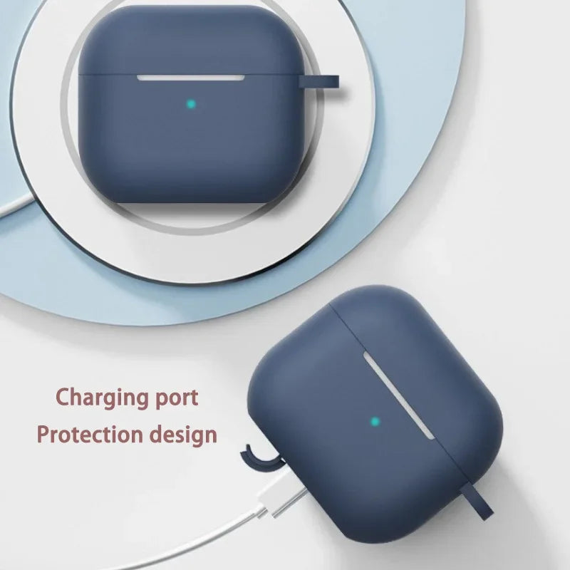 Silicone Case for Airpods 1 2 3 4 Pro Series Simple Solid Color Skin-feeling Headphone Protective Case with Hanging Buckle