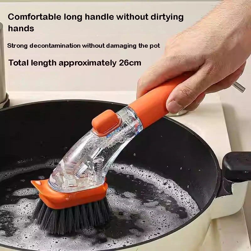 Kitchen Bowl Scrubber Cleaning Sponge Refillable Liquid Cleaning Brush Long Handle Dispenser Cleaner Tool Pot Brush Artifact