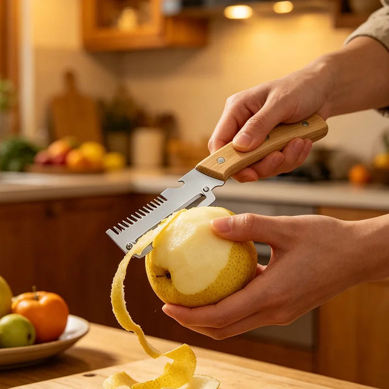 3-in-1 Stainless Steel Peeler & Scallion Shredder with Bottle Opener for Peeling and Slicing Fruits and Vegetables Kitchen Tool