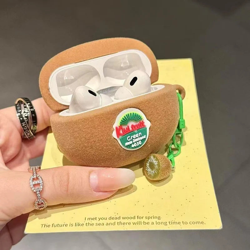Fashion 3D Kiwi Silicone Earphone Case For Airpods 4 2024 Soft Shockproof Cute Headphone Cover For Airpods 1 2 3 Pro 2022 Coque