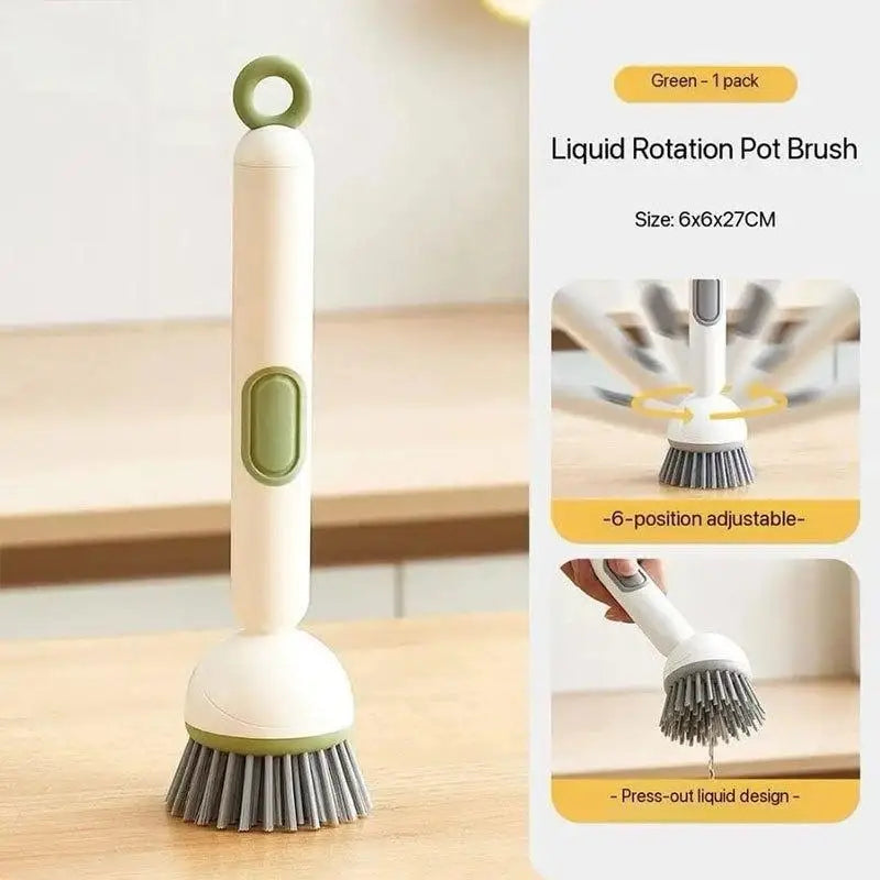 Long Handle Dish Brush With Soap Dispenser Rotating Bristle Scrubber Labor Saving Cleaning Tool Pot Pan Sink Household Washing
