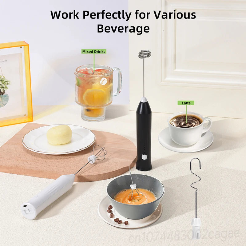 Wireless Milk Frothers Electric USB Recharge 3 Speeds Handheld Blender Small Coffee Foam Maker Whisk For Coffee Kitchen Tools