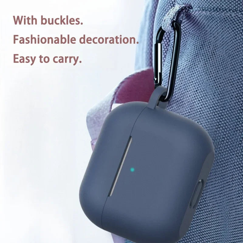 Silicone Case for Airpods 1 2 3 4 Pro Series Simple Solid Color Skin-feeling Headphone Protective Case with Hanging Buckle