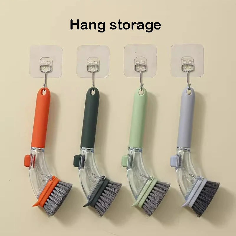 Kitchen Bowl Scrubber Cleaning Sponge Refillable Liquid Cleaning Brush Long Handle Dispenser Cleaner Tool Pot Brush Artifact