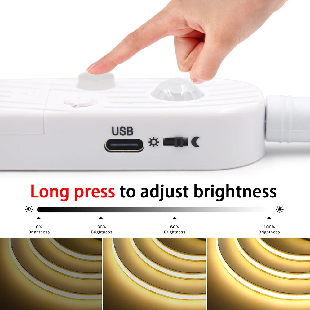 5V Motion Sensor Nigth Light COB Led Strip USB Battery Power 3mm 5mm 8mm PCB 320 LEDs Flex Lamp for Under Cabinet Kitchen Stairs