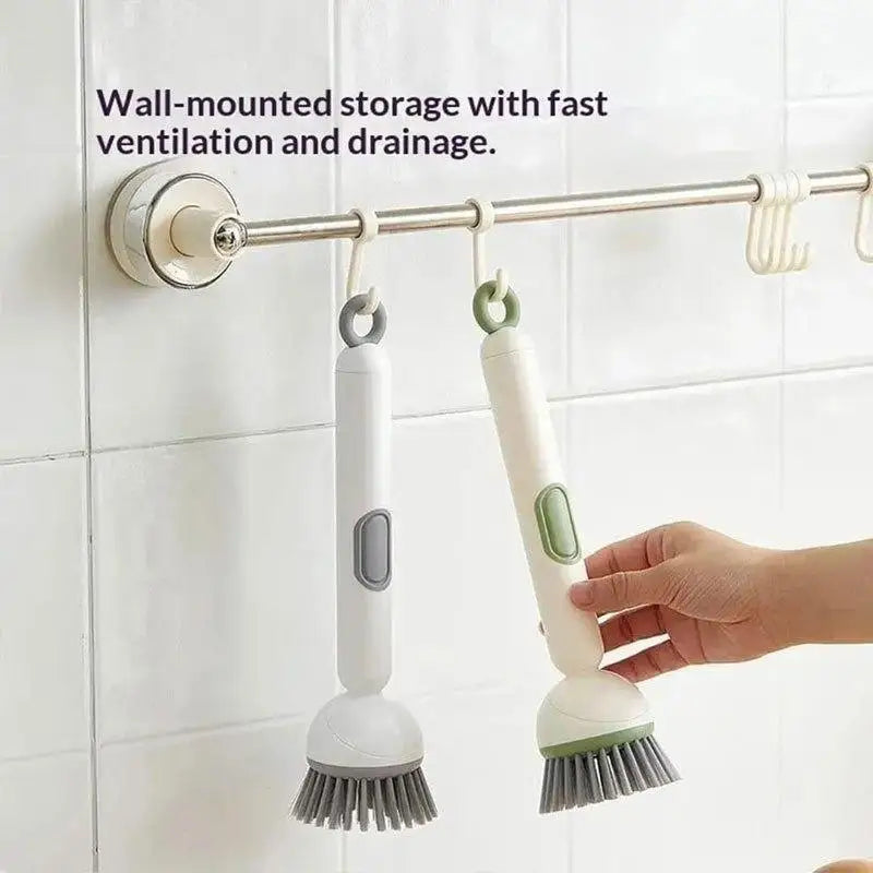 Long Handle Dish Brush With Soap Dispenser Rotating Bristle Scrubber Labor Saving Cleaning Tool Pot Pan Sink Household Washing